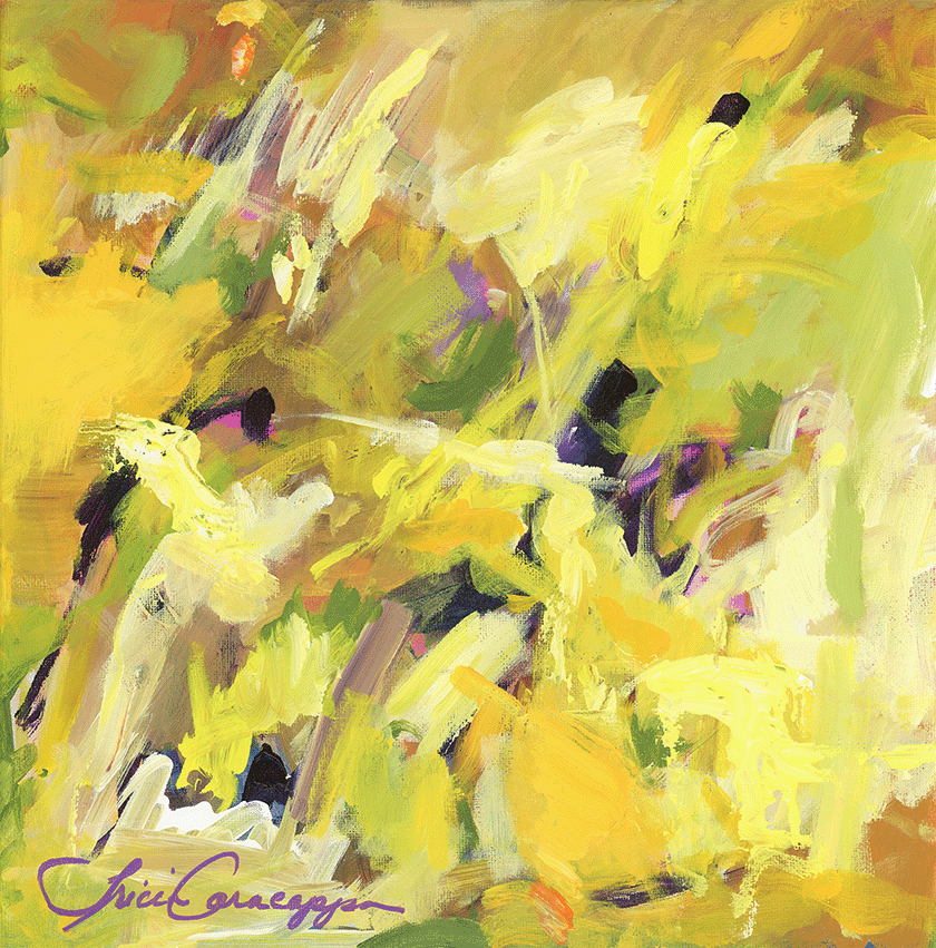 Tricia Caracappa, Sunshine in a Smile, 2019, acrylic and enamel on canvas, 12 x 12 inches, $325