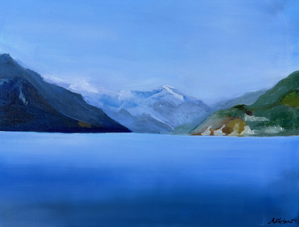 Amanda Godsoe, Lake Como, oil on canvas, 20 x 16 inches