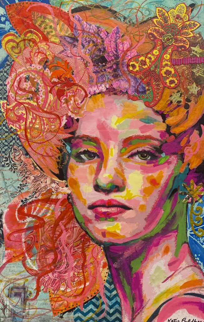 Katie Goldberg, The Redhead, mixed media on canvas, 26 x 17 inches